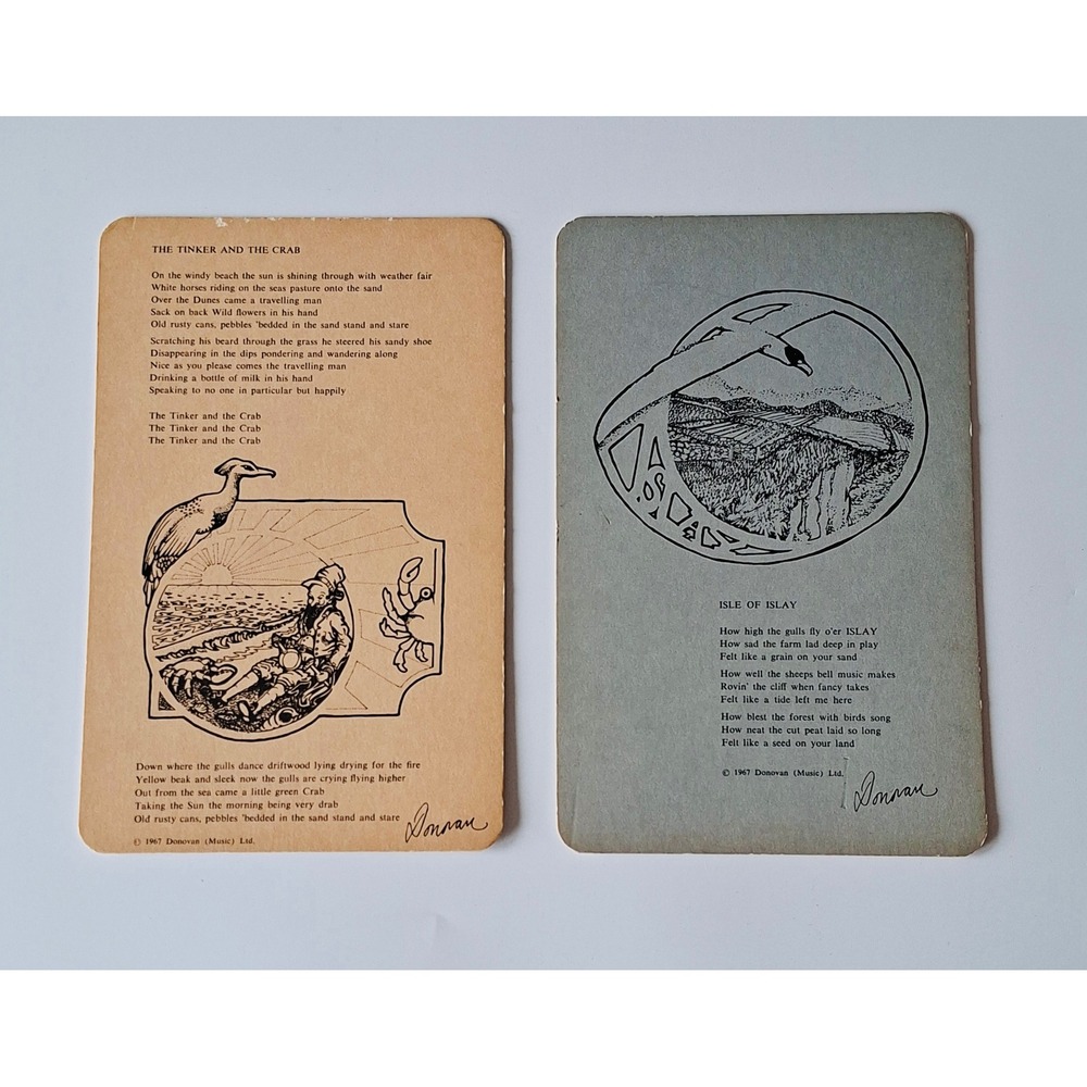 1969 Donovan Lyric Postcard Pair Isle of Islay Tinker and the Crab Faroy